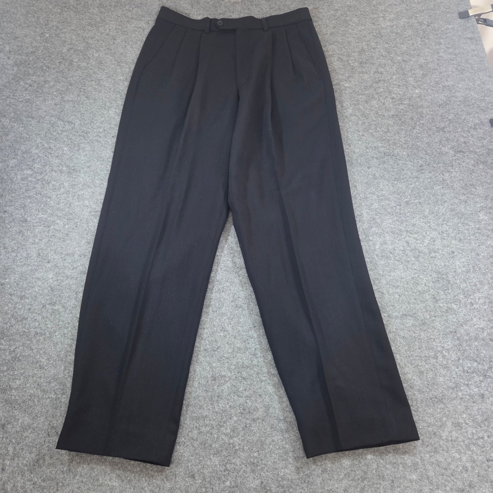 Vintage St Michael Marks Spencer Pants 32x31 Navy Wool Pleated Made UK 90s - Picture 2 of 8